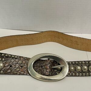 Streets Ahead Silver and Brown Western Embellished Snake Print Belt
